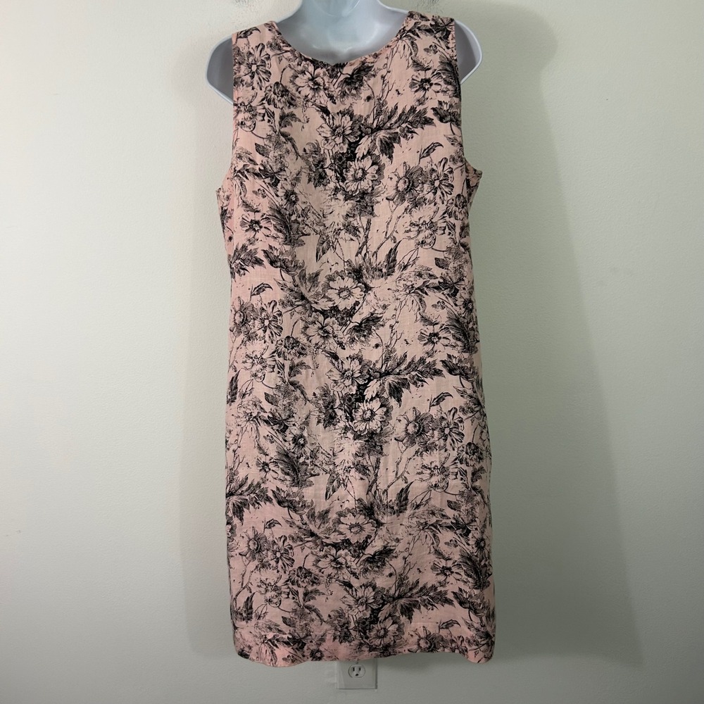 Habitat Clothes To Live In Pink Linen Floral Sleeveless Shift Dress M - Picture 2 of 9